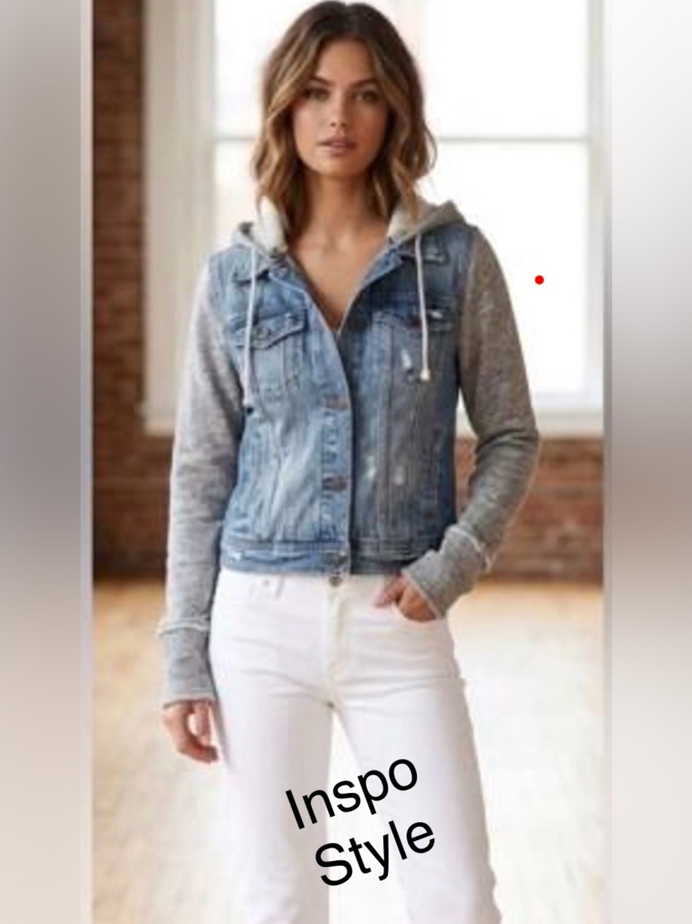 Silver Denim Jersey Knit Hooded Jean Jacket Sz L